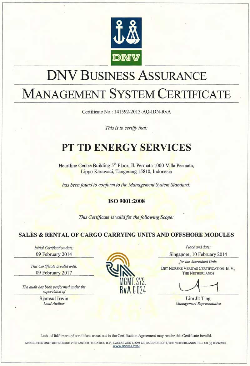 ISO Certificate TD Energy